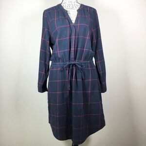 Prana plaid blue & pink dress elastic tie waist countryside classy old money M